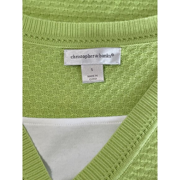 Christopher & Banks V-Neck Sweater Womens S Lime Green Short Sleeve - Picture 5 of 6